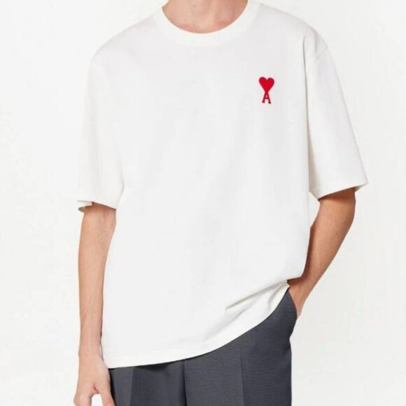 NWT Ami Paris Alexandre Mattiussi Ami De Coeur Tonal T-shirt Natural White - Picture 1 of 11